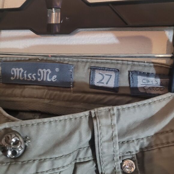 CmY2K Miss Me CP1246C Cargo Khaki Olive Green Pants Sz27 Nwt Beaded Rhinistone - Picture 4 of 10